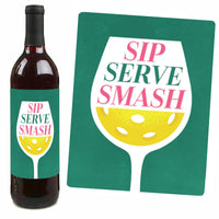 Pink Pickleball - Country Club Party Decorations for Women and Men - Wine Bottle Label Stickers - Set of 4