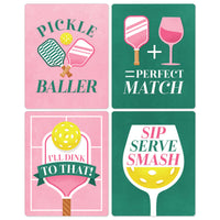 Pink Pickleball - Country Club Party Decorations for Women and Men - Wine Bottle Label Stickers - Set of 4
