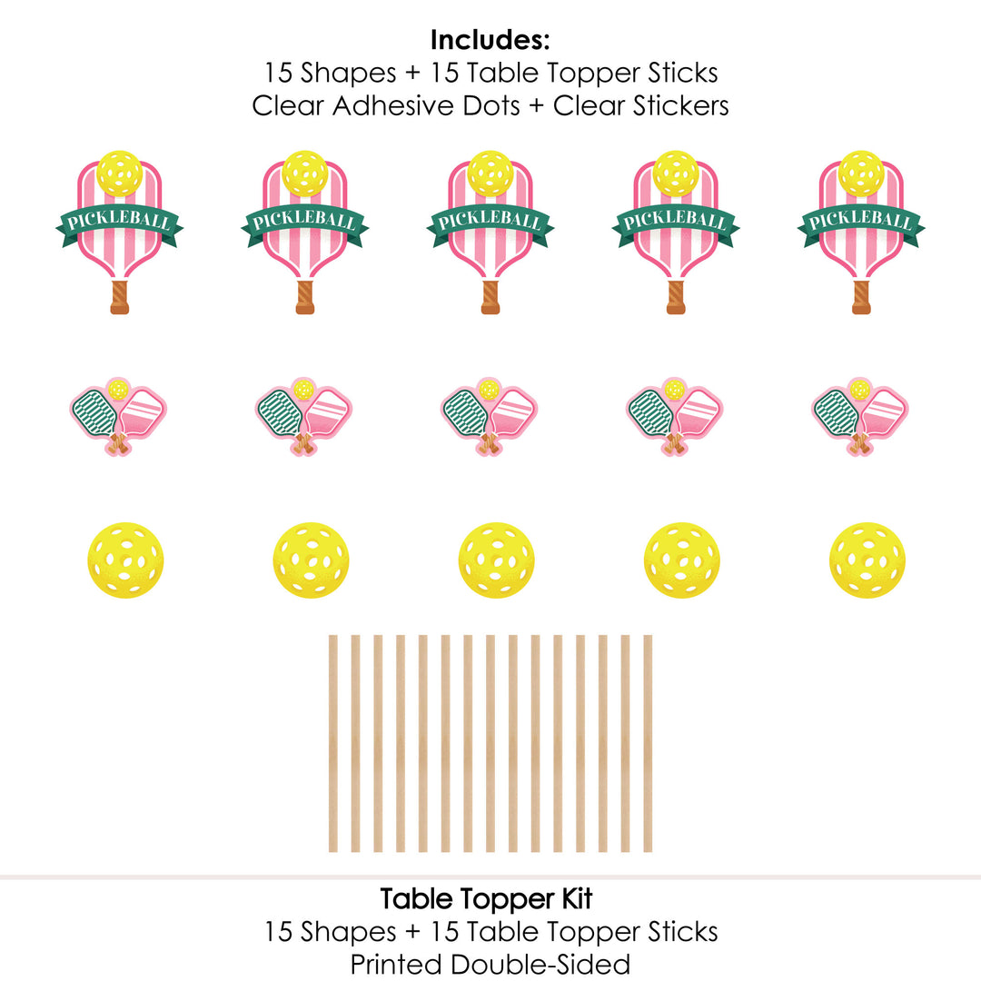 Pink Pickleball - Country Club Party Centerpiece Sticks - Table Toppers - Set of 15