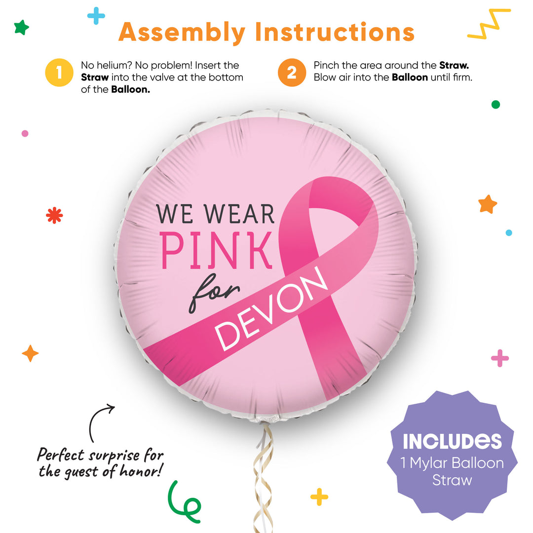 Custom Text Balloon - Breast Cancer Awareness - Double Sided - 1 Ct