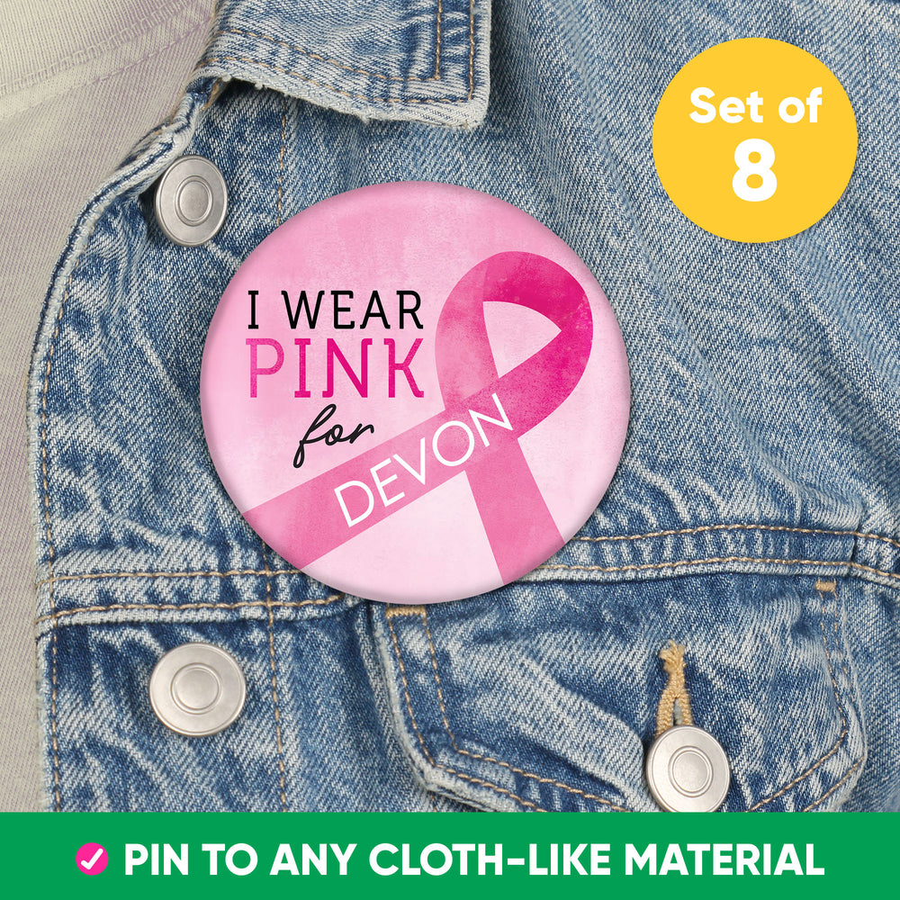 Custom Text Breast Cancer Awareness Pinback Buttons - 8 Ct
