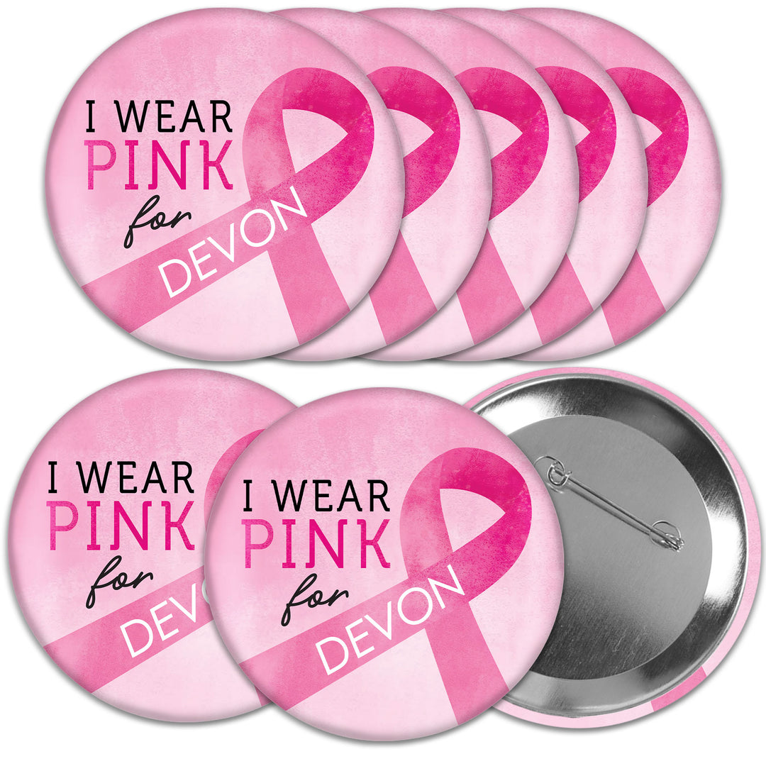 Custom Text Breast Cancer Awareness Pinback Buttons - 8 Ct
