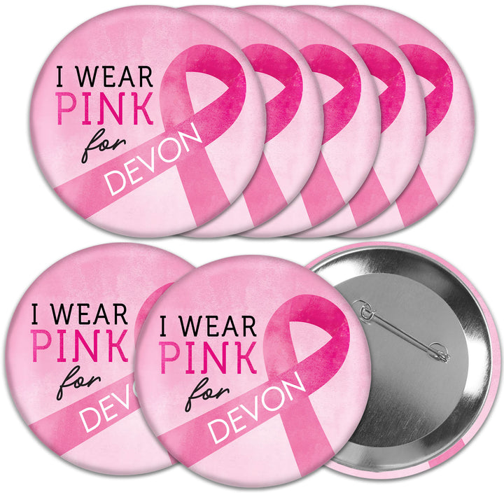 Custom Text Breast Cancer Awareness Pinback Buttons - 8 Ct