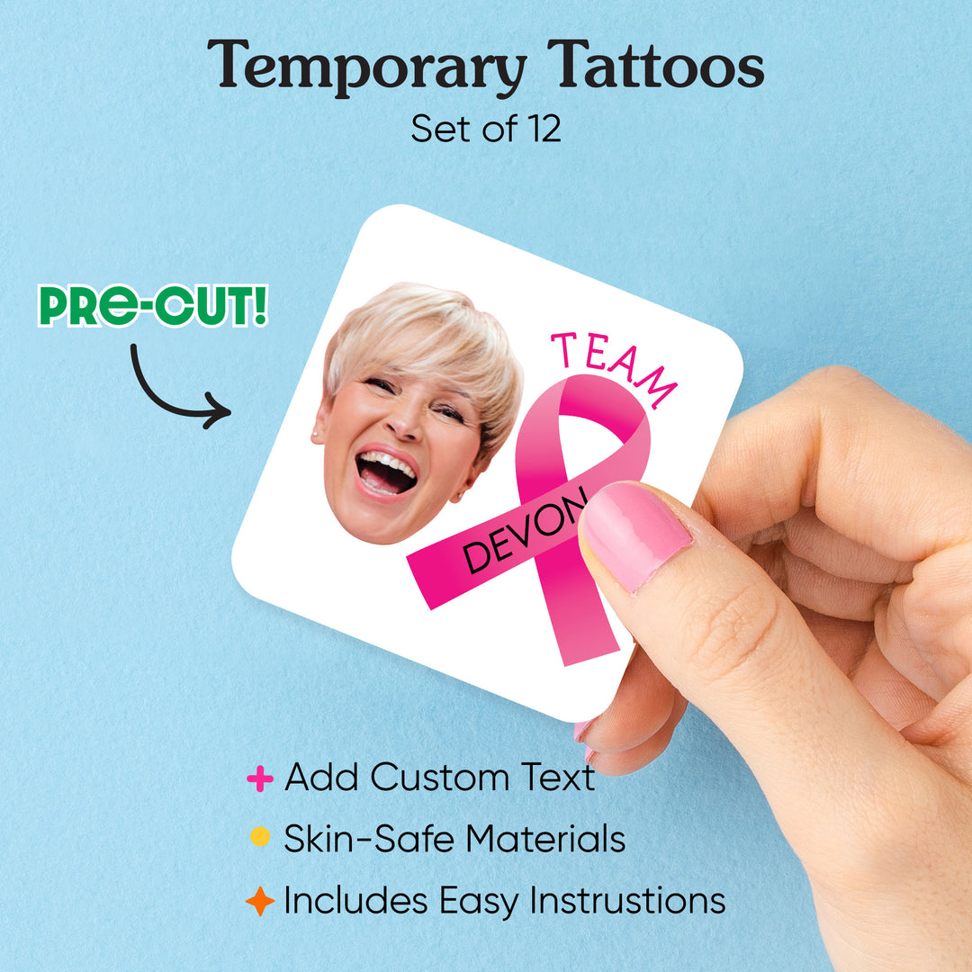 Custom Face Breast Cancer Awareness Temporary Tattoos - 12 Ct