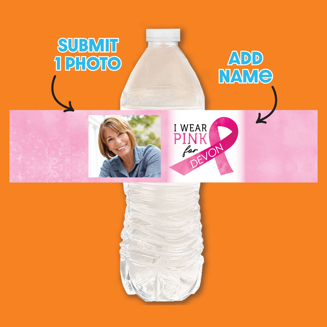 Custom Photo Breast Cancer Awareness Water Bottle Labels