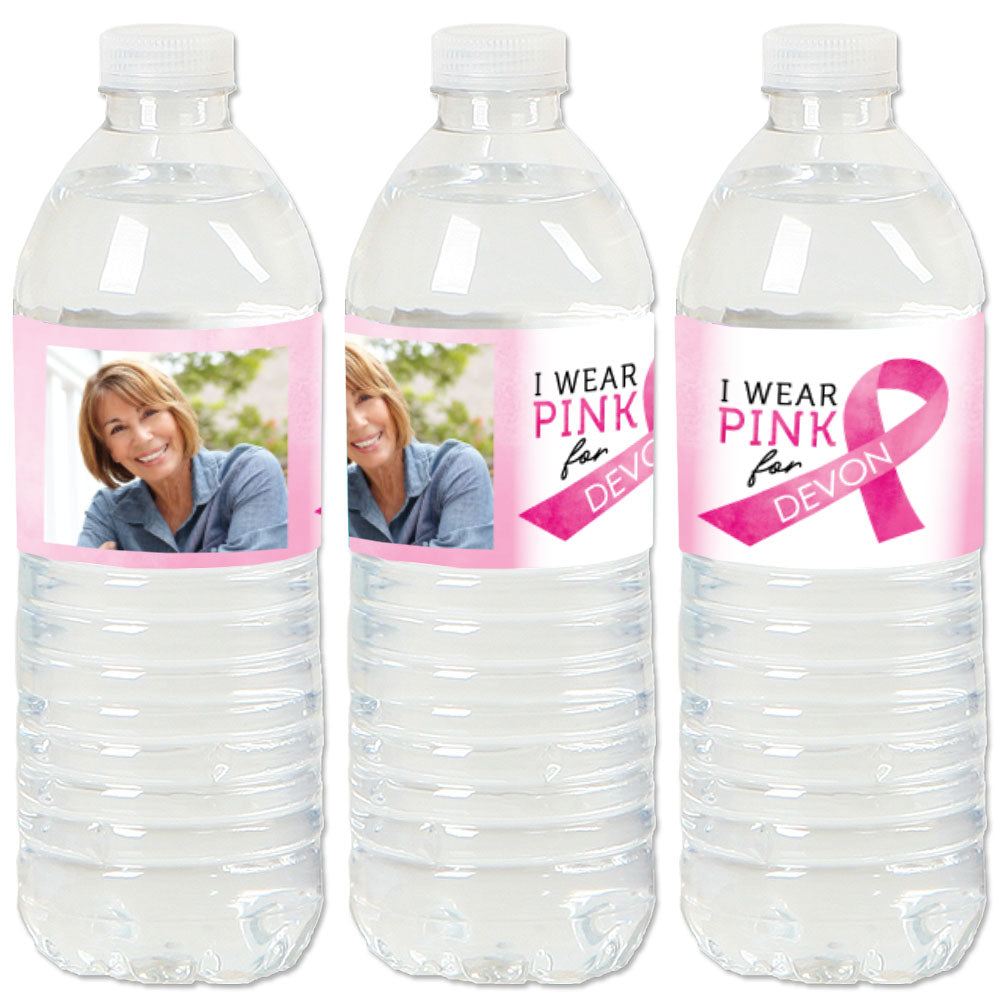 Custom Photo Breast Cancer Awareness Water Bottle Labels