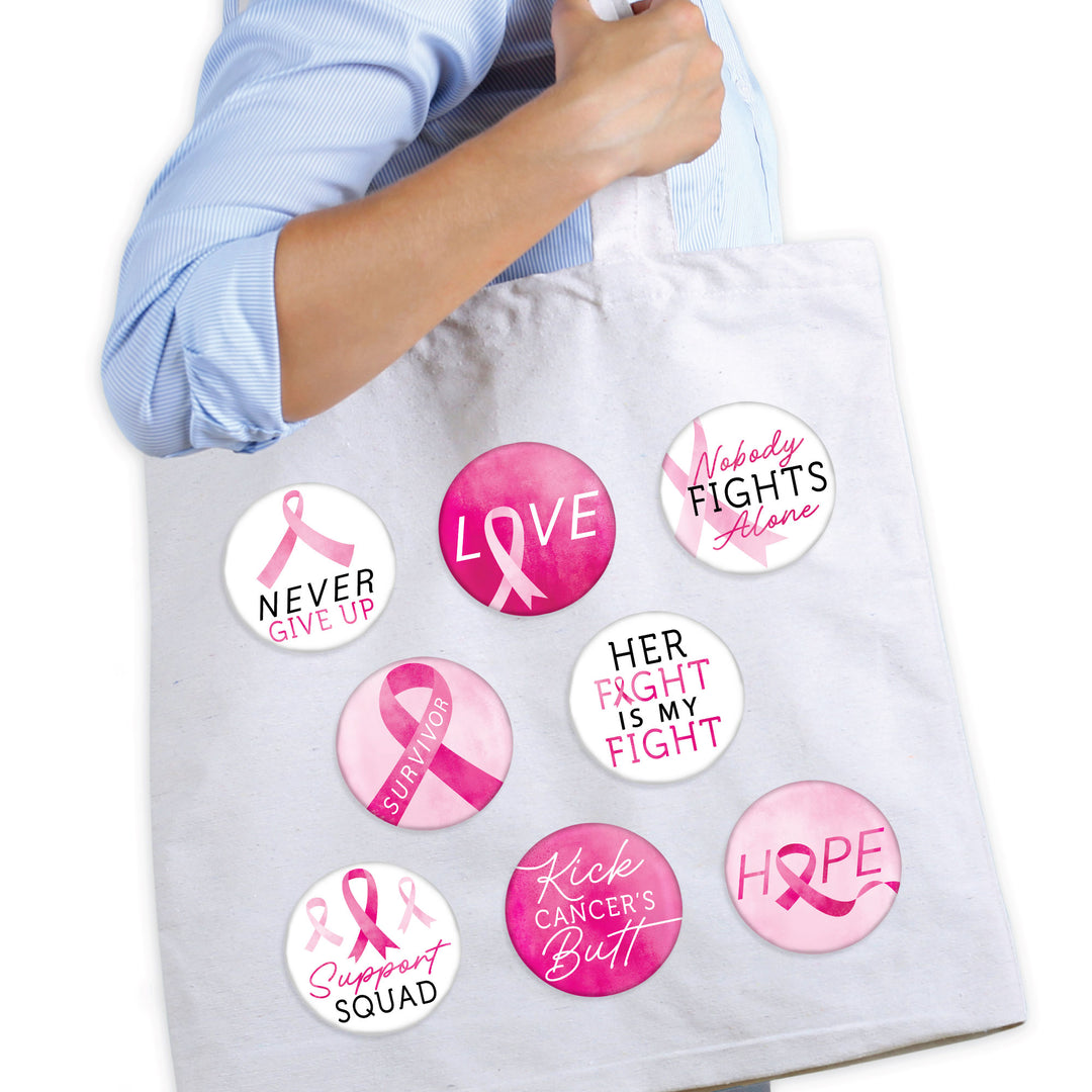 Breast Cancer Awareness Pinback Buttons - 8 Ct