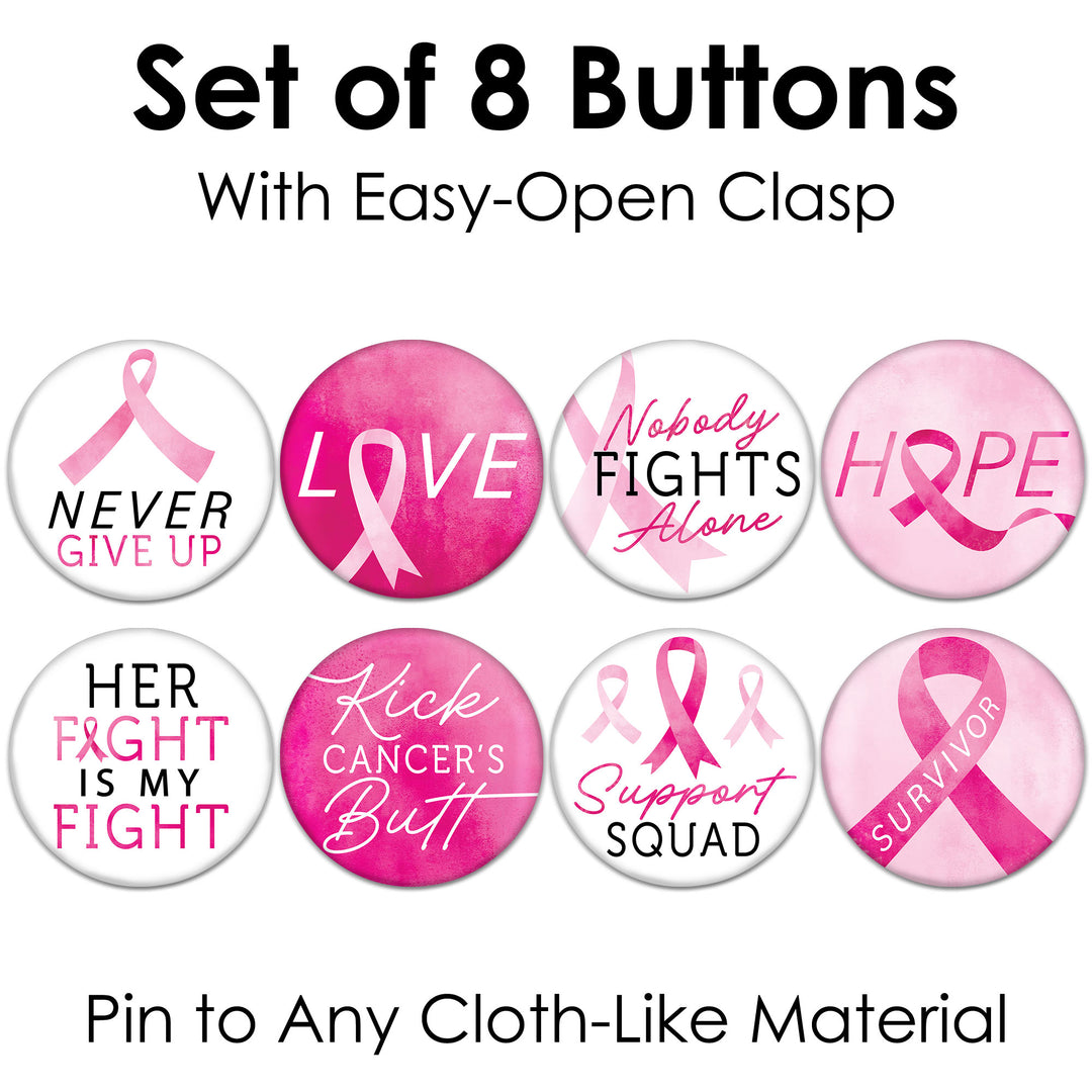 Breast Cancer Awareness Pinback Buttons - 8 Ct