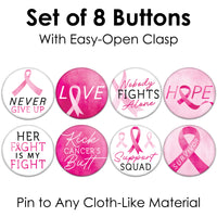 Breast Cancer Awareness Pinback Buttons - 8 Ct