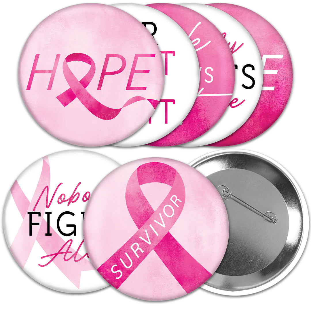 Breast Cancer Awareness Pinback Buttons - 8 Ct