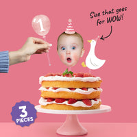 Pink goose and number balloon cake topper detail