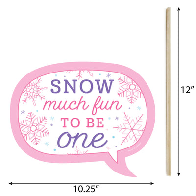 Funny Pink Snowflakes 1st Birthday - Girl Winter ONEderland Party Photo Booth Props Kit - 10 Piece