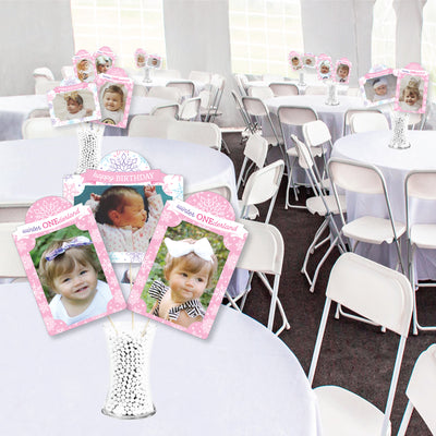Pink Snowflakes 1st Birthday - Girl Winter ONEderland Party Picture Centerpiece Sticks - Photo Table Toppers - 15 Pieces
