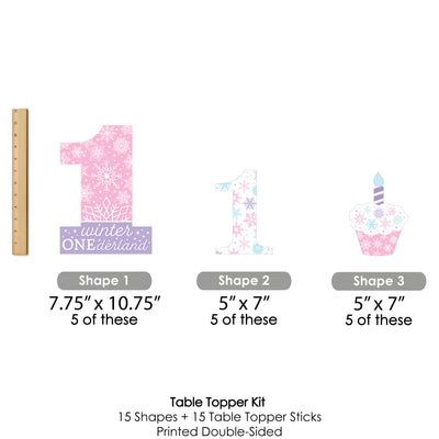 Pink Snowflakes 1st Birthday - Girl Winter ONEderland Party Centerpiece Sticks - Table Toppers - Set of 15