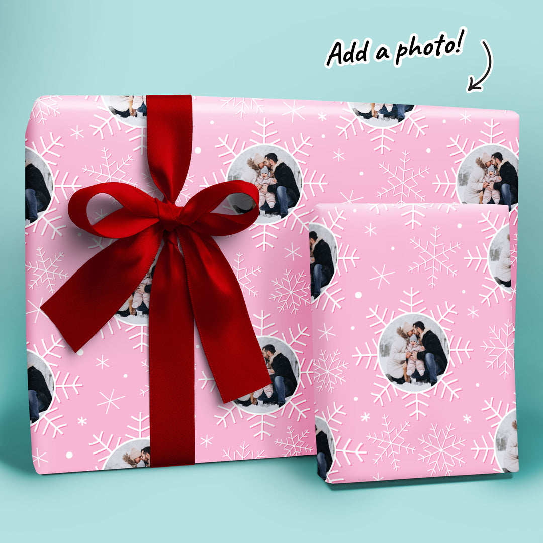 Custom Photo Wrapping Paper - Pink Snowflakes