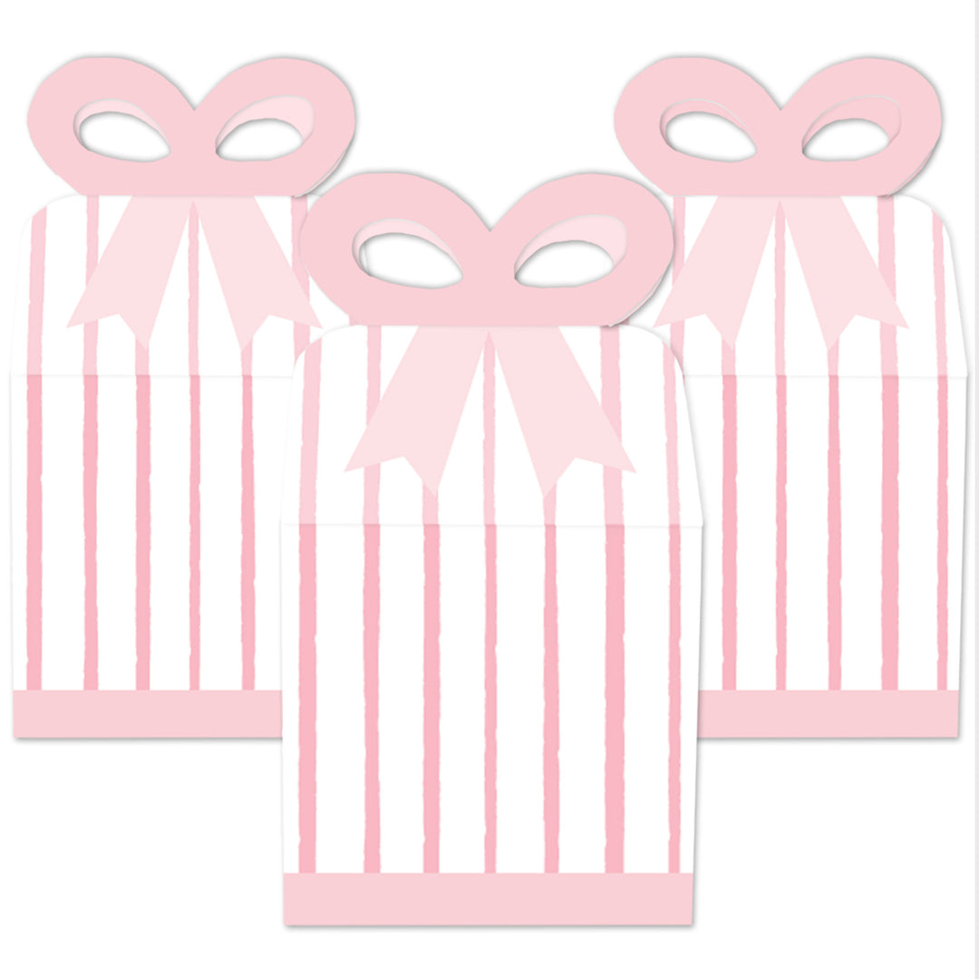 Pink Stripes - Square Favor Gift Boxes - Simple Party Bow Boxes - Set of 12
