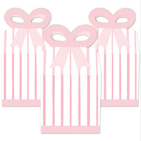 Pink Stripes - Square Favor Gift Boxes - Simple Party Bow Boxes - Set of 12
