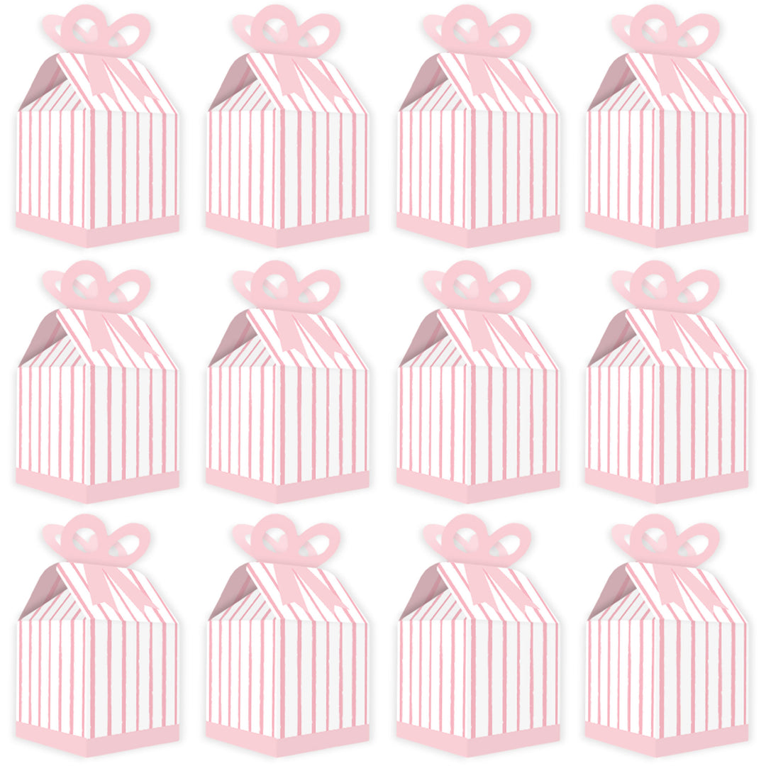 Pink Stripes - Square Favor Gift Boxes - Simple Party Bow Boxes - Set of 12
