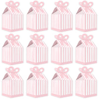 Pink Stripes - Square Favor Gift Boxes - Simple Party Bow Boxes - Set of 12