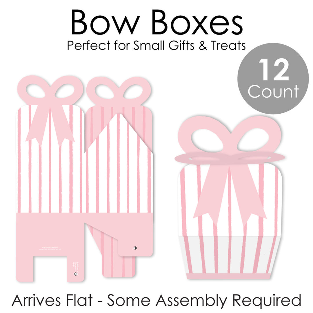 Pink Stripes - Square Favor Gift Boxes - Simple Party Bow Boxes - Set of 12