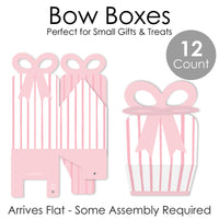 Pink Stripes - Square Favor Gift Boxes - Simple Party Bow Boxes - Set of 12