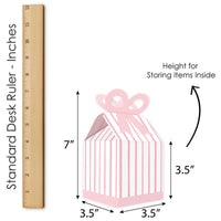Pink Stripes - Square Favor Gift Boxes - Simple Party Bow Boxes - Set of 12