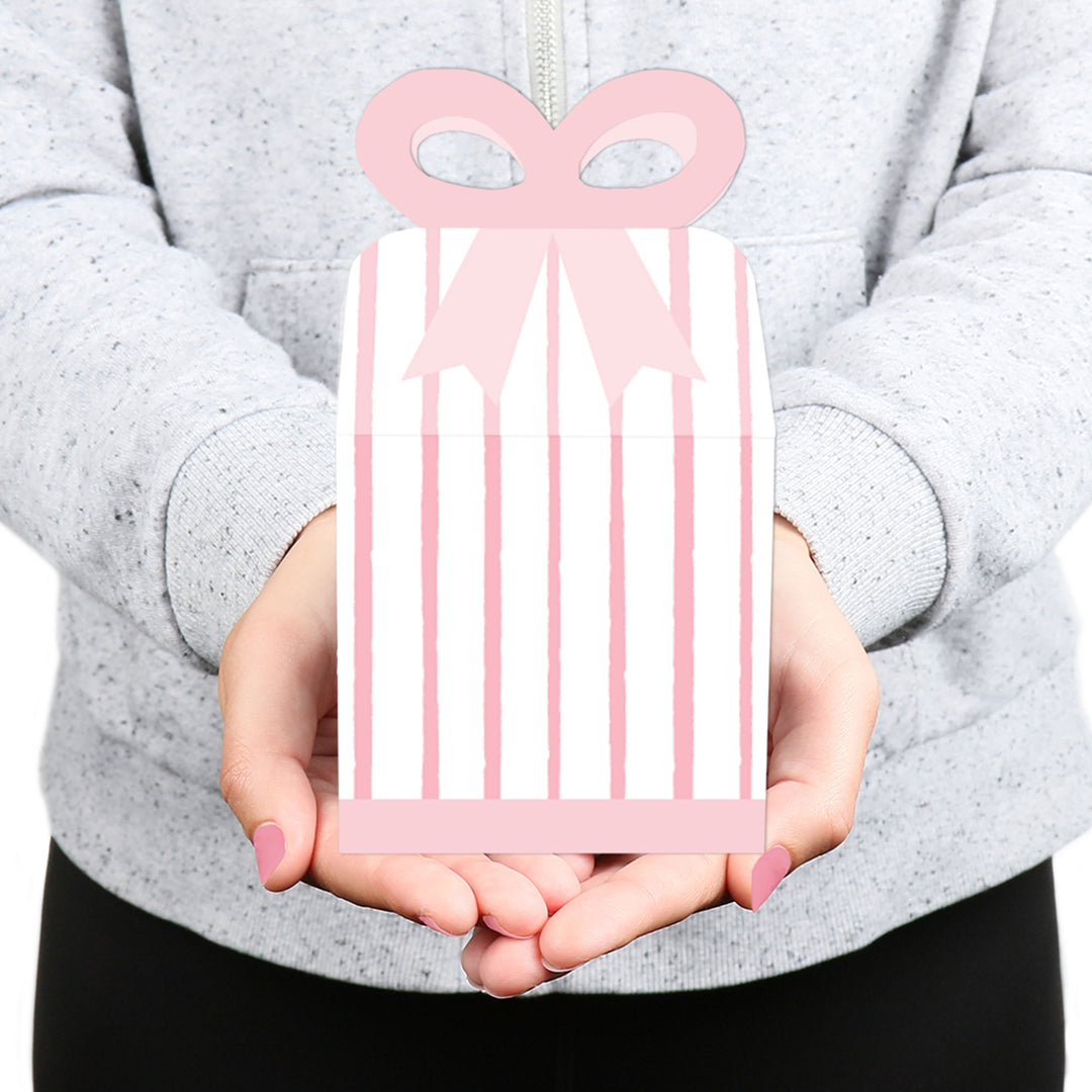 Pink Stripes - Square Favor Gift Boxes - Simple Party Bow Boxes - Set of 12