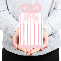 Pink Stripes - Square Favor Gift Boxes - Simple Party Bow Boxes - Set of 12