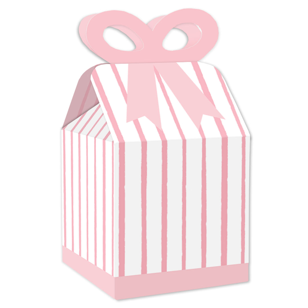 Pink Stripes - Square Favor Gift Boxes - Simple Party Bow Boxes - Set of 12