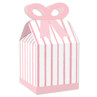 Pink Stripes - Square Favor Gift Boxes - Simple Party Bow Boxes - Set of 12