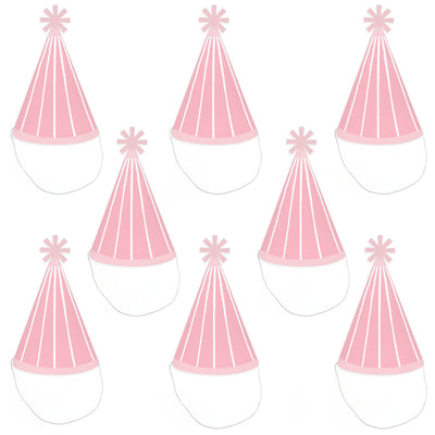 Pink Stripes - Cone Happy Birthday Party Hats for Kids and Adults - Set of 8 (Standard Size)