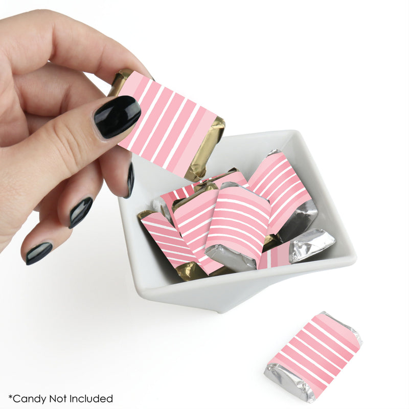 Pink Stripes - Mini Candy Bar Wrapper Stickers - Simple Party Small Favors - 40 Count