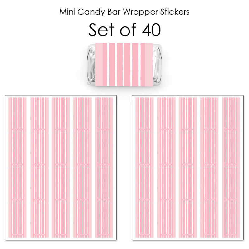 Pink Stripes - Mini Candy Bar Wrapper Stickers - Simple Party Small Favors - 40 Count