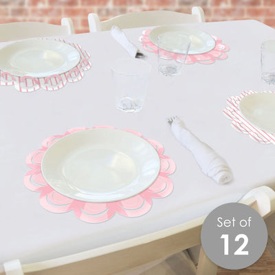 Pink Stripes - Simple Party Round Table Decorations - Paper Chargers - Place Setting For 12