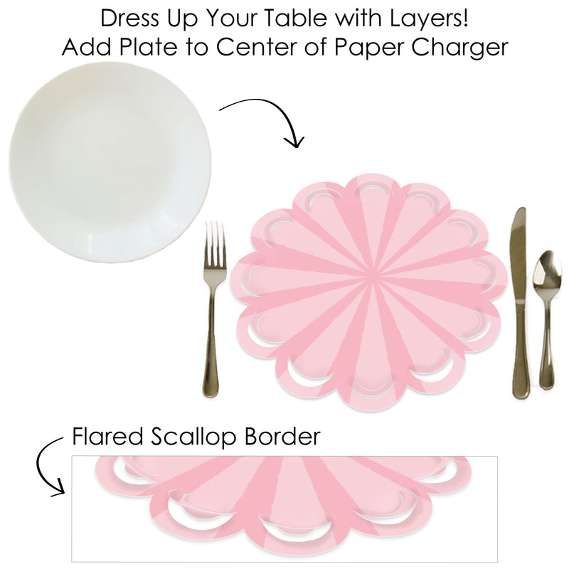 Pink Stripes - Simple Party Round Table Decorations - Paper Chargers - Place Setting For 12