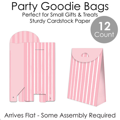 Pink Stripes - Simple Gift Favor Bags - Party Goodie Boxes - Set of 12