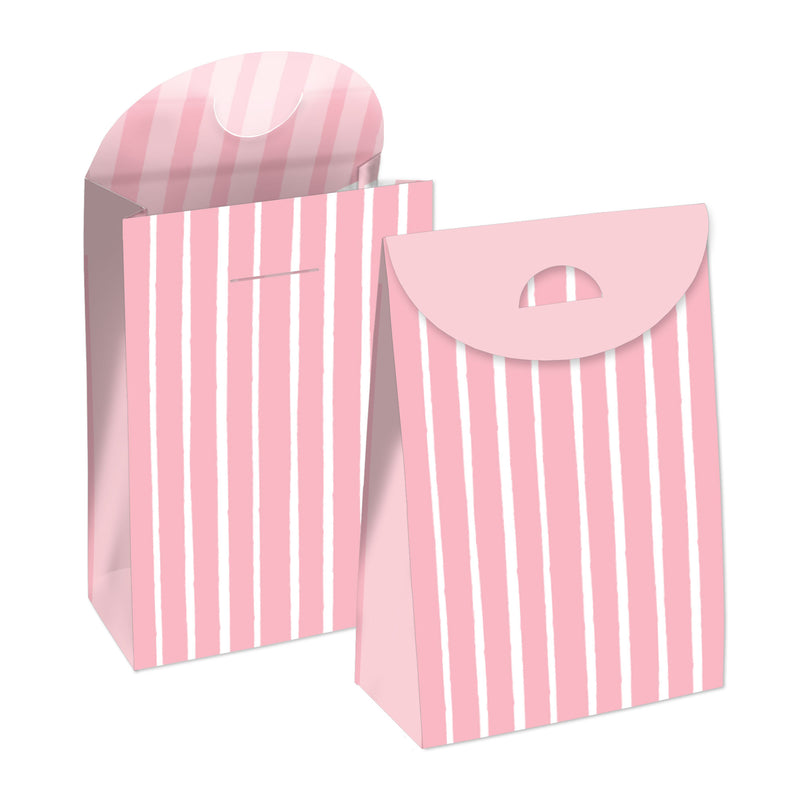 Pink Stripes - Simple Gift Favor Bags - Party Goodie Boxes - Set of 12