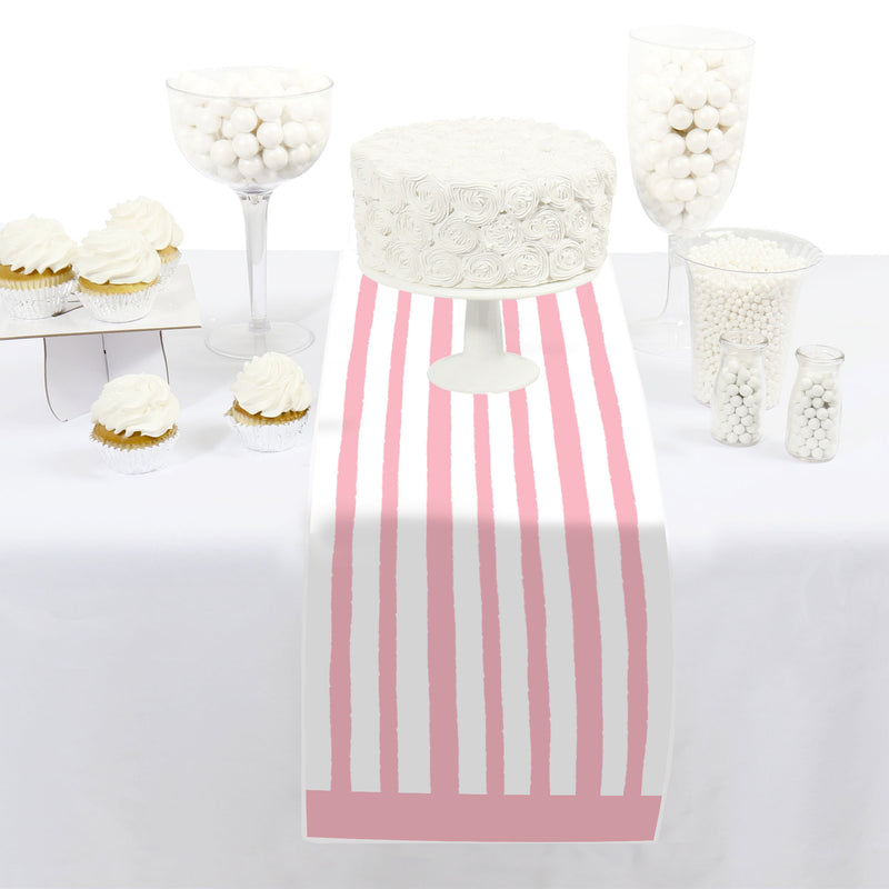 Pink Stripes - Petite Simple Party Paper Table Runner - 12 x 60 inches