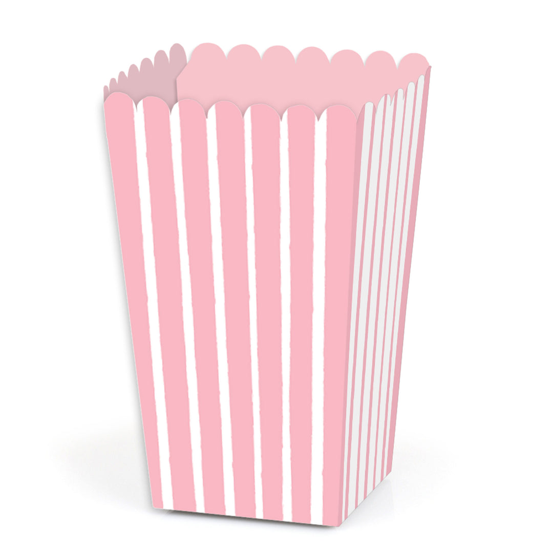 Pink Stripes - Simple Party Favor Popcorn Treat Boxes - Set of 12