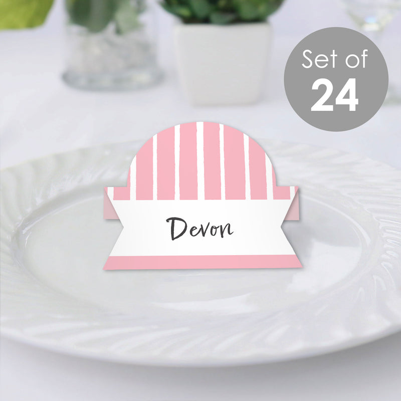 Pink Stripes - Simple Party Decorations Tent Buffet Card - Table Setting Name Place Cards - Set of 24