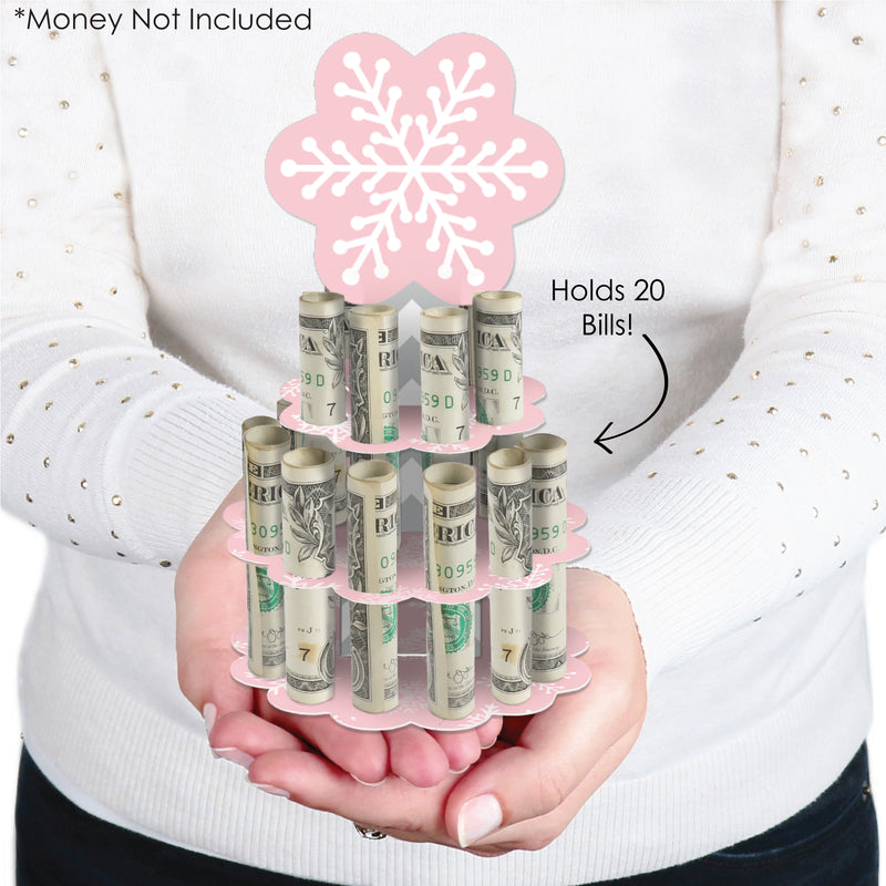 Pink Winter Wonderland - DIY Holiday Snowflake Birthday Party and Baby Shower Money Holder Gift - Cash Cake