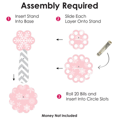 Pink Winter Wonderland - DIY Holiday Snowflake Birthday Party and Baby Shower Money Holder Gift - Cash Cake