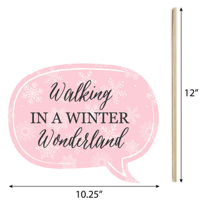 Pink Winter Wonderland - Holiday Snowflake Birthday Party or Baby Shower Photo Booth Props Kit - 20 Count