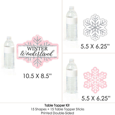 Pink Winter Wonderland - Holiday Snowflake Birthday Party and Baby Shower Party Centerpiece Sticks - Table Toppers - Set of 15