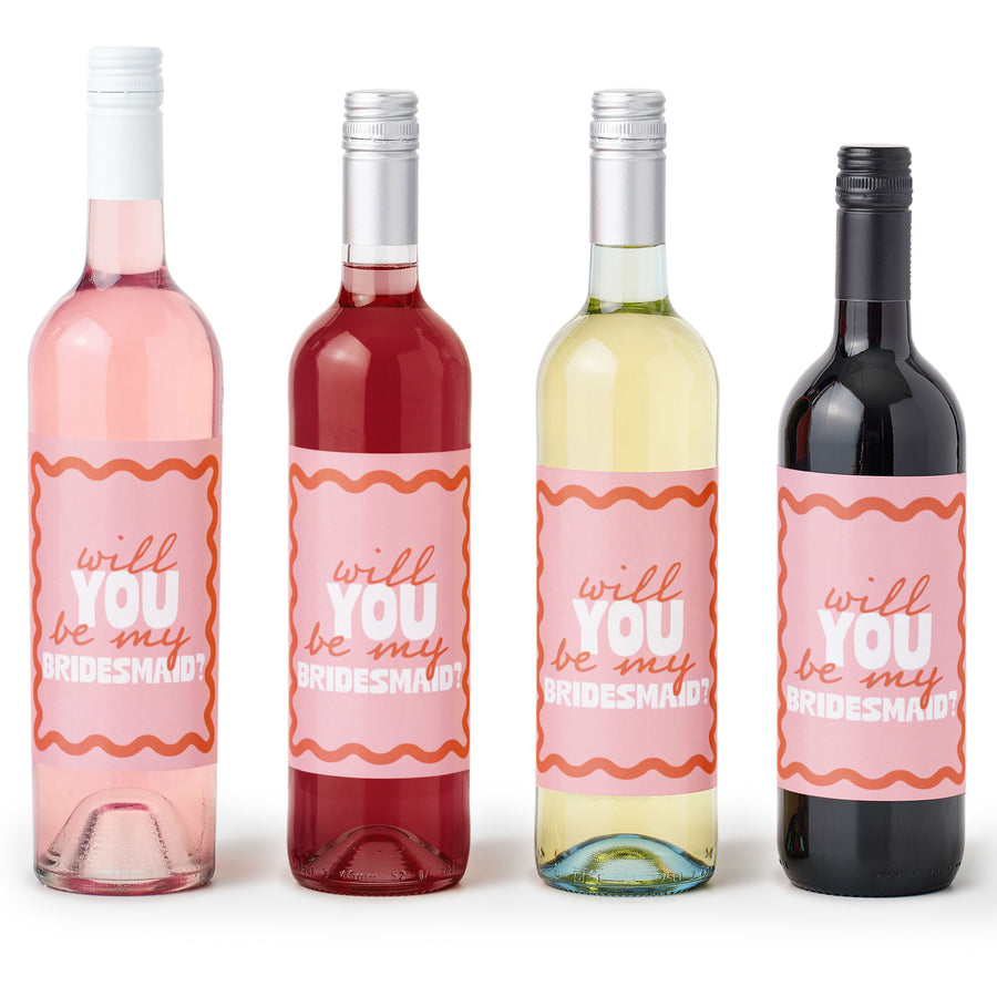 Pink and orange bridesmaid proposal wine labels main image
