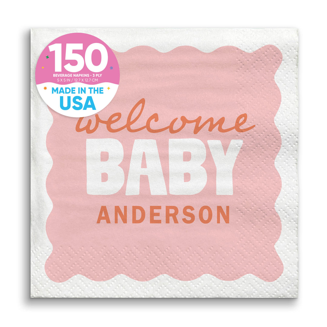 Pink and orange baby shower beverage napkins 150 count main image 