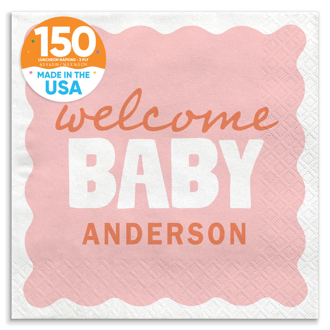 Pink and orange baby shower luncheon napkins 150 count main image 