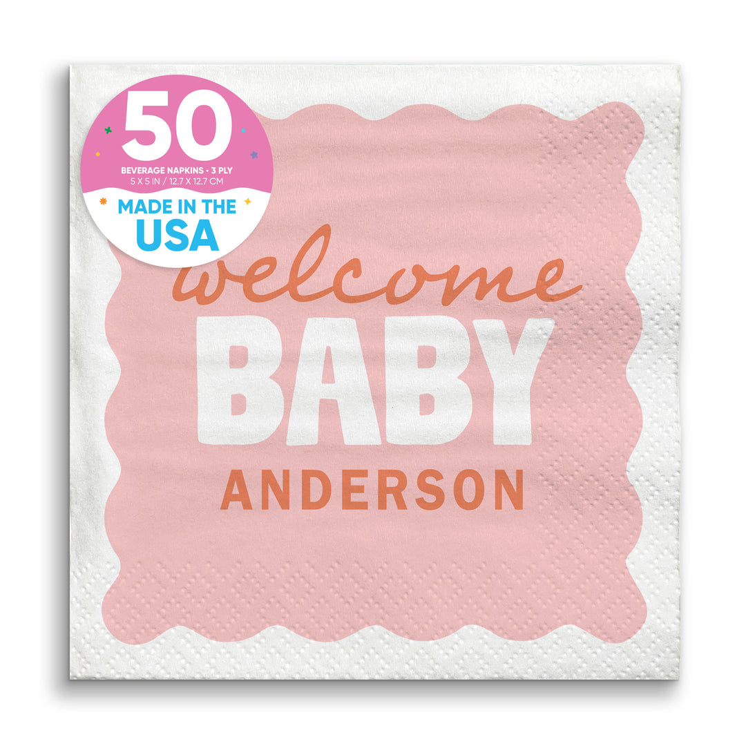 Pink and orange baby shower beverage napkins 50 count main image 