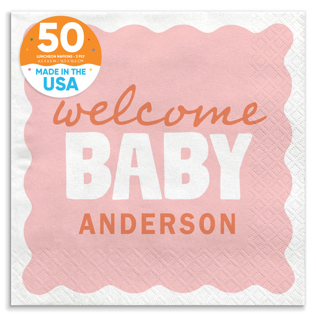 Pink and orange baby shower luncheon napkins 50 count main image 