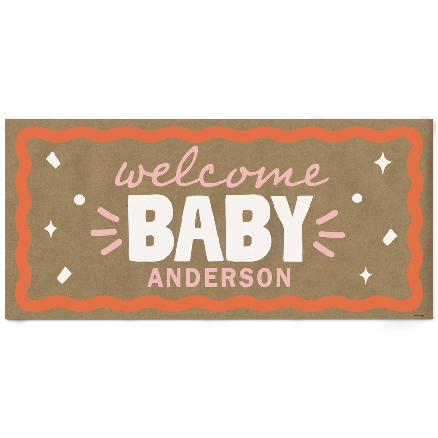Pink custom welcome baby kraft banner main image 
